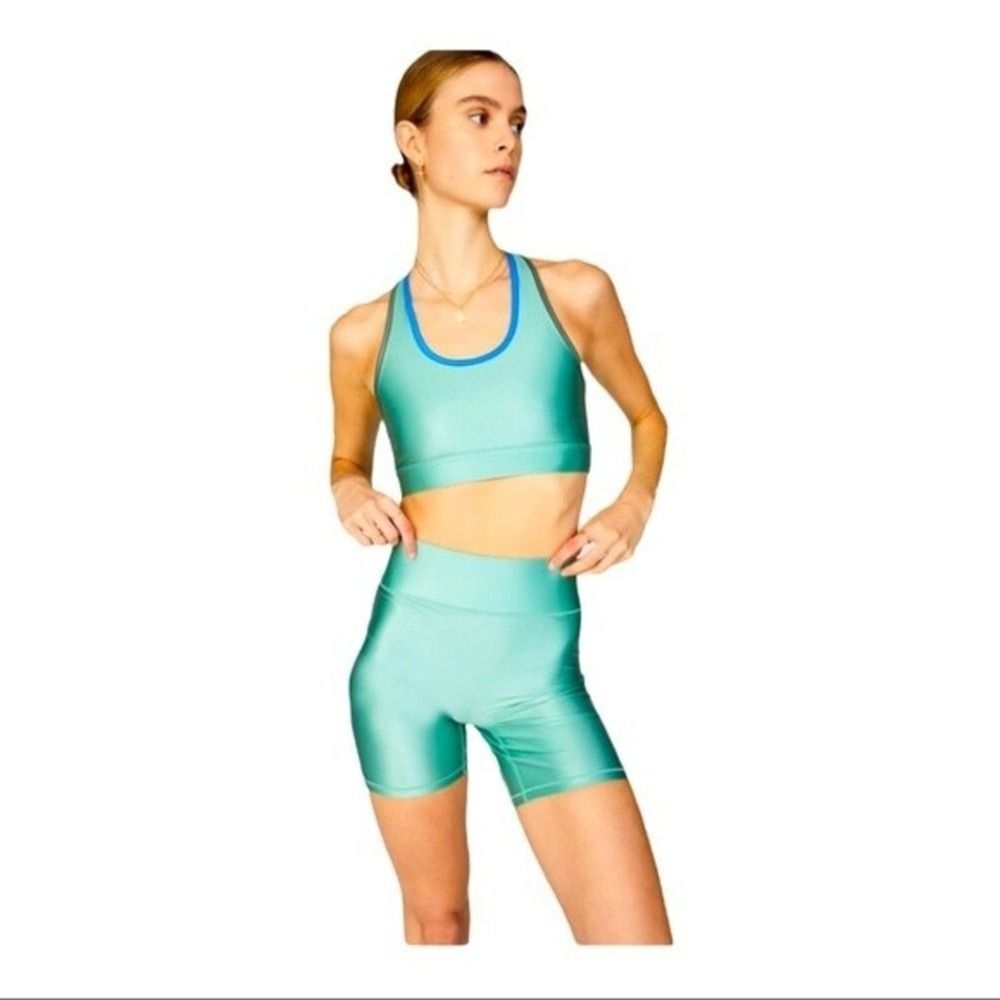 All Access by Bandier 6inch Green Metallic Bike Shorts, Size XL
